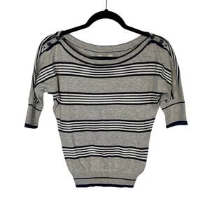 GUESS Striped Knit Top Gray Blue Sailor Anchor Detail Short Sleeve Size Small
